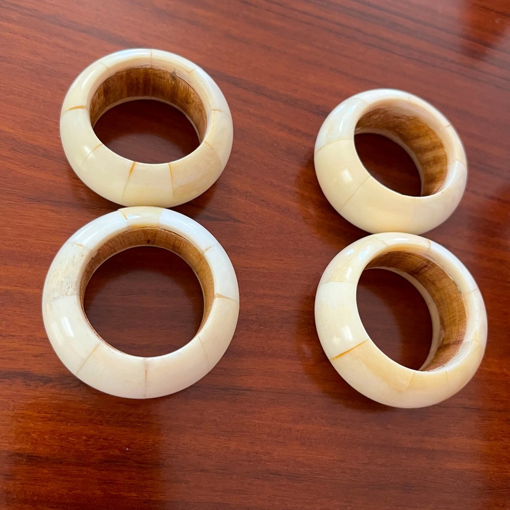 Vintage Soapstone napkin rings, wood interior, set of 4